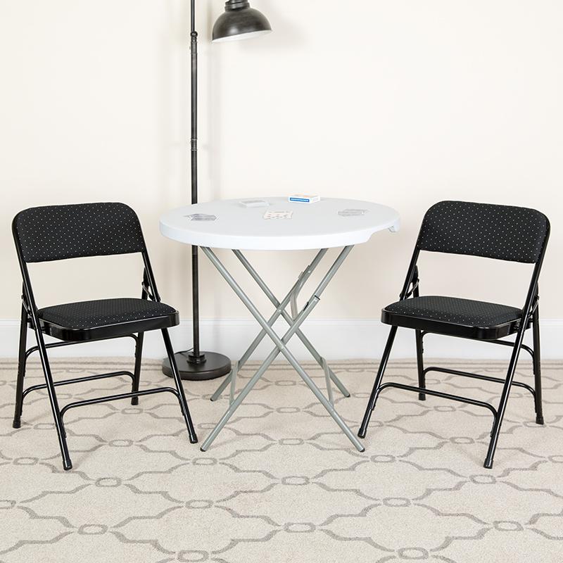 2 Pack Triple Braced & Double Hinged Black Patterned Fabric Metal Folding Chair - Flash Furniture