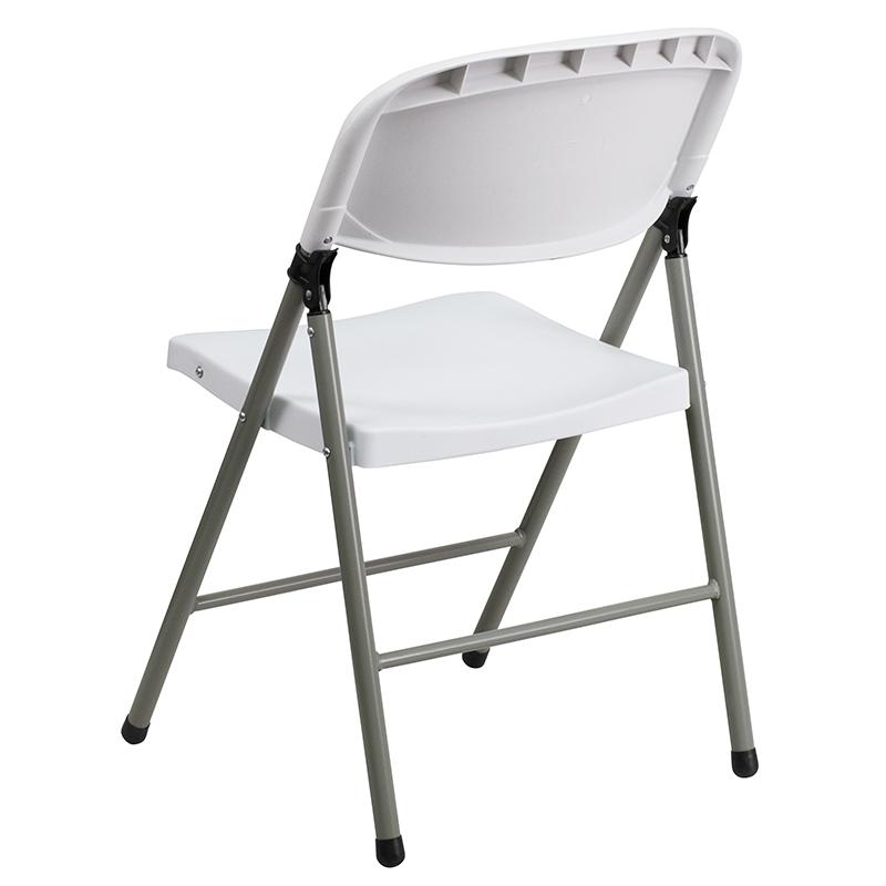 HERCULES Series White Plastic Folding Chairs | Set of 2 Lightweight Folding Chairs with Gray Frame - Flash Furniture
