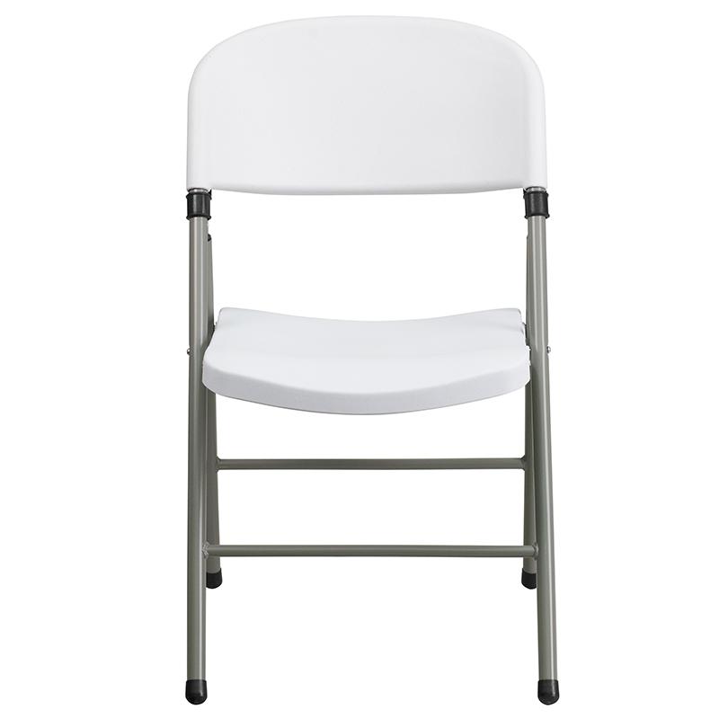 HERCULES Series White Plastic Folding Chairs | Set of 2 Lightweight Folding Chairs with Gray Frame - Flash Furniture