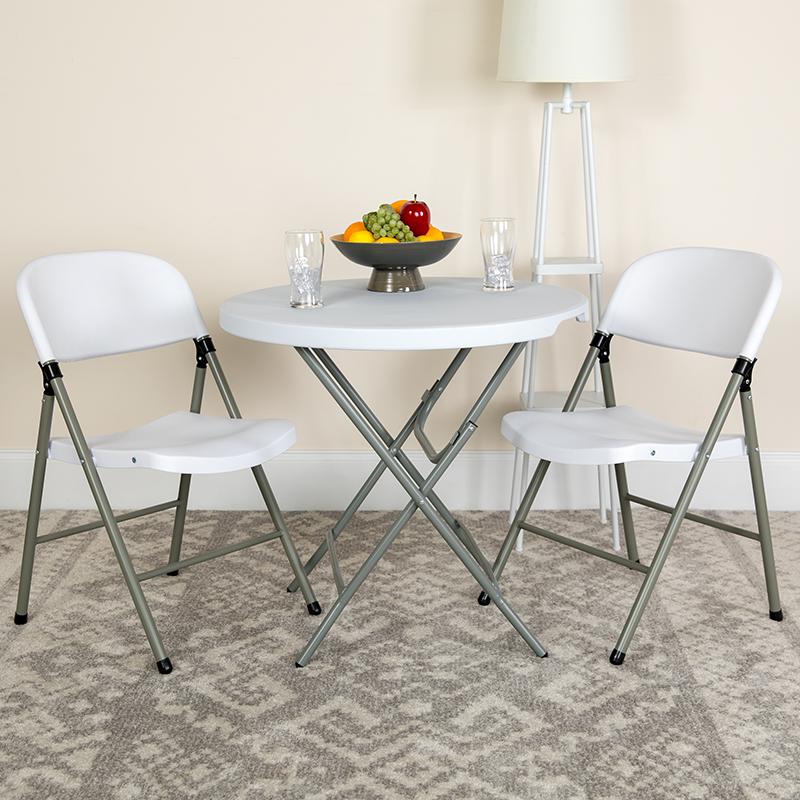 HERCULES Series White Plastic Folding Chairs | Set of 2 Lightweight Folding Chairs with Gray Frame - Flash Furniture