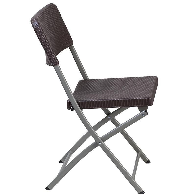 2 Pack HERCULES Series Brown Rattan Plastic Folding Chair with Gray Frame - Flash Furniture