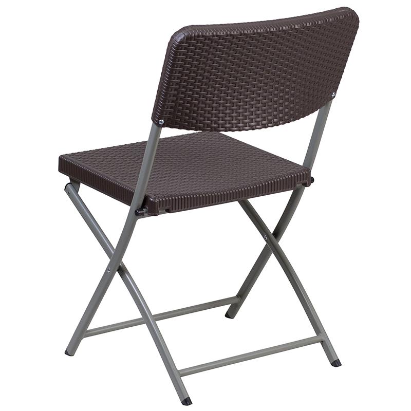 2 Pack HERCULES Series Brown Rattan Plastic Folding Chair with Gray Frame - Flash Furniture