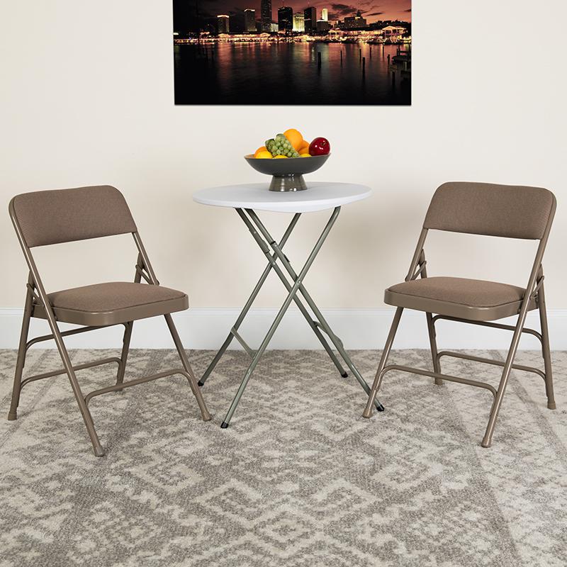 2 Pack HERCULES Series Curved Triple Braced & Double Hinged Beige Fabric Metal Folding Chair - Flash Furniture