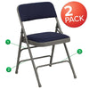 2 Pack HERCULES Series Curved Triple Braced & Double Hinged Navy Fabric Metal Folding Chair - Flash Furniture