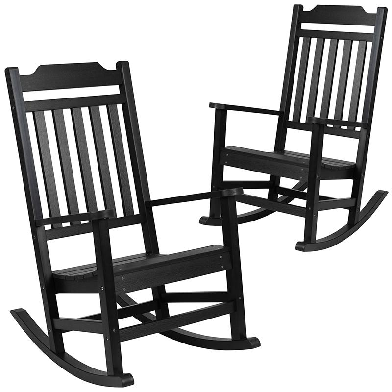 Set of 2 Winston All-Weather Rocking Chair in Black Faux Wood - Flash Furniture