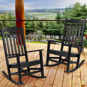 Set of 2 Winston All-Weather Rocking Chair in Black Faux Wood - Flash Furniture