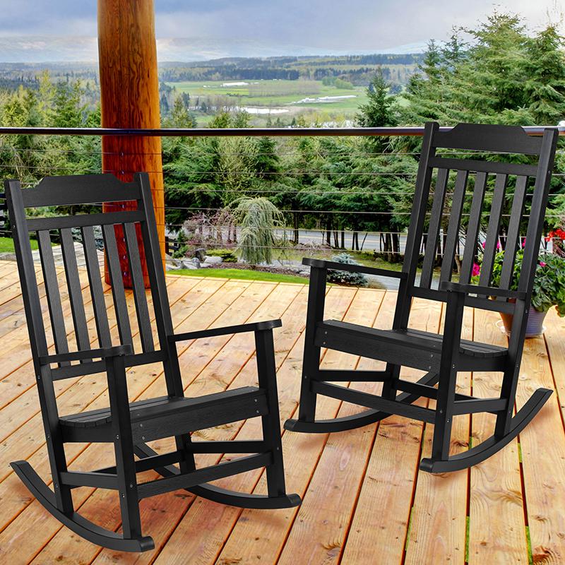 Set of 2 Winston All-Weather Rocking Chair in Black Faux Wood - Flash Furniture