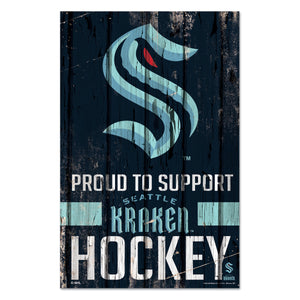 Seattle Kraken Sign 11x17 Wood Proud to Support Design - WinCraft