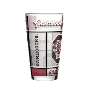 South Carolina Gamecocks Pint Glass 16oz Quilted Stained Boxed - Logo Brands