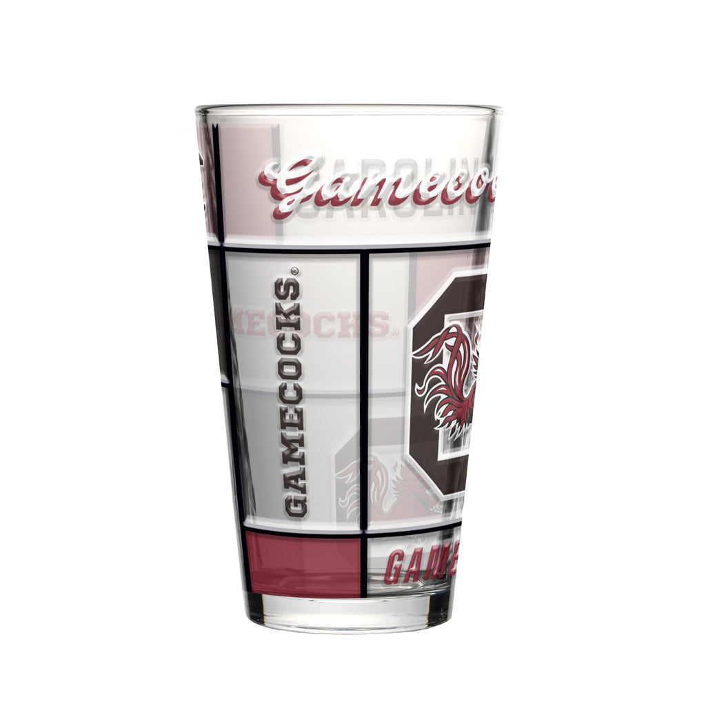 South Carolina Gamecocks Pint Glass 16oz Quilted Stained Boxed - Logo Brands