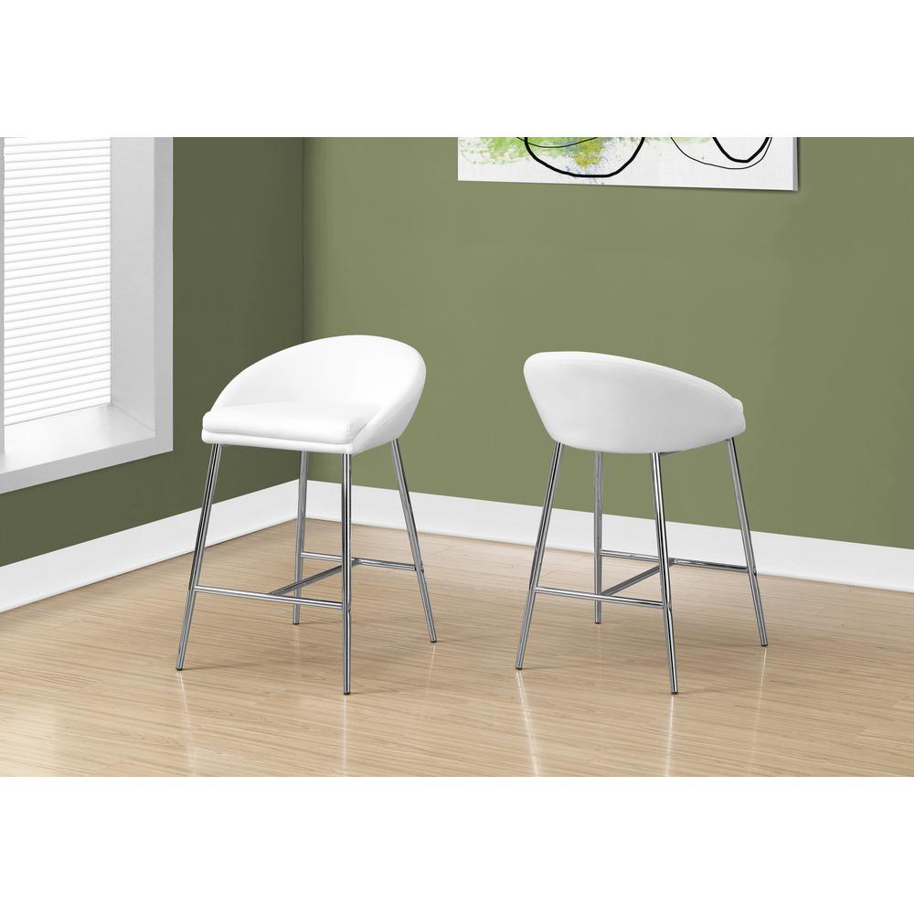 Bar Stool, Set Of 2, Counter Height, Kitchen, Chrome - Monarch