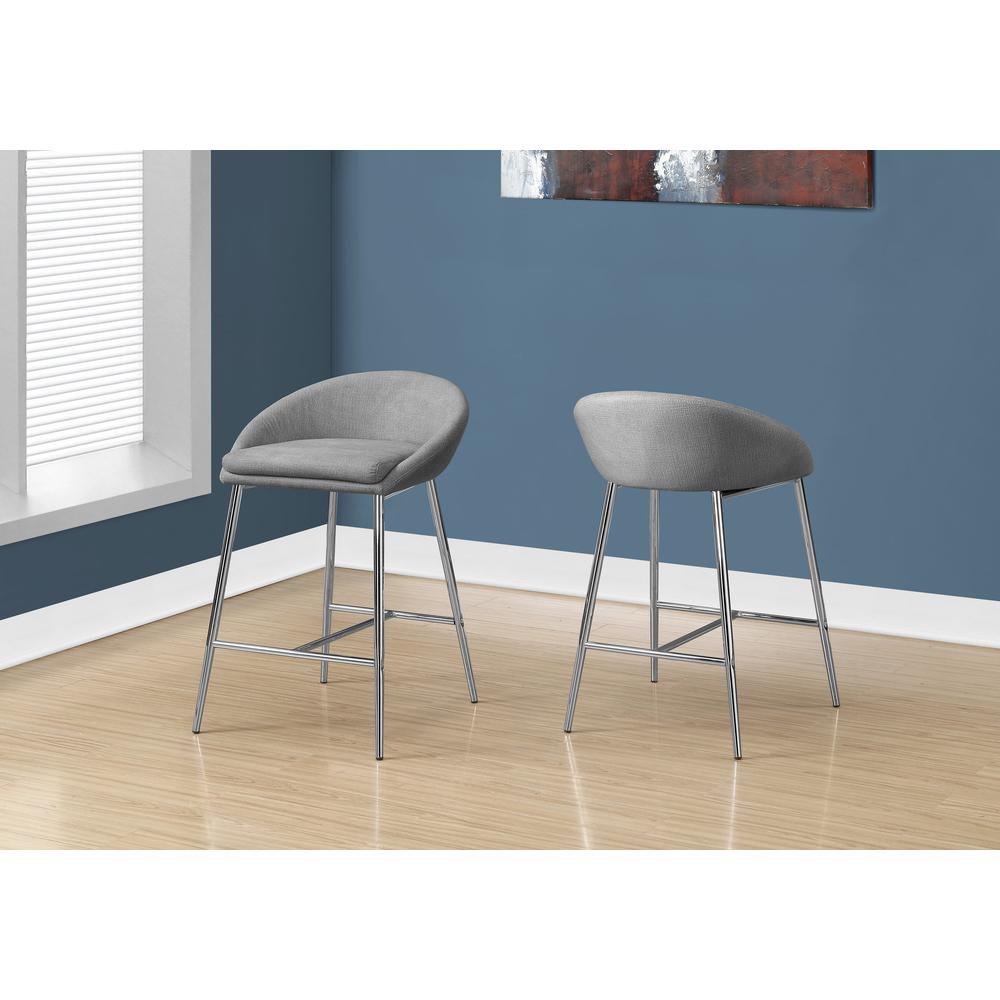 Bar Stool, Set Of 2, Counter Height, Kitchen, Chrome - Monarch