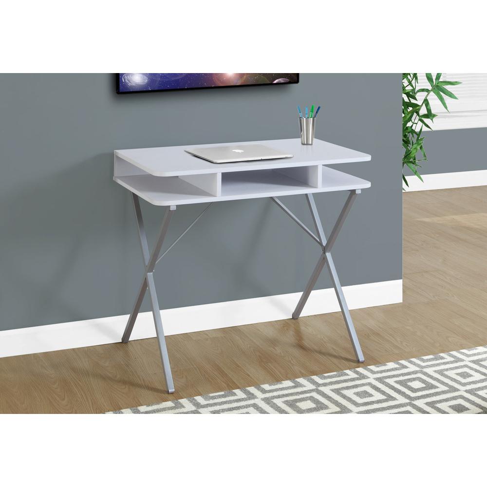 Computer Desk, Home Office, Laptop, Storage Shelves, 31L, Work, White Laminate - Monarch