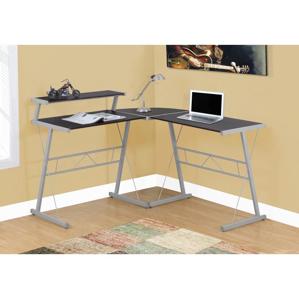 Computer Desk, Home Office, Corner, L Shape, Work, Laptop, Brown Laminate, Grey - Monarch
