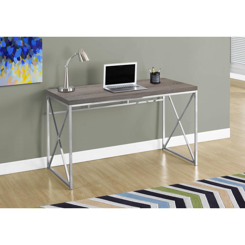 Computer Desk, Home Office, Laptop, Work, Brown Laminate, Chrome - Monarch