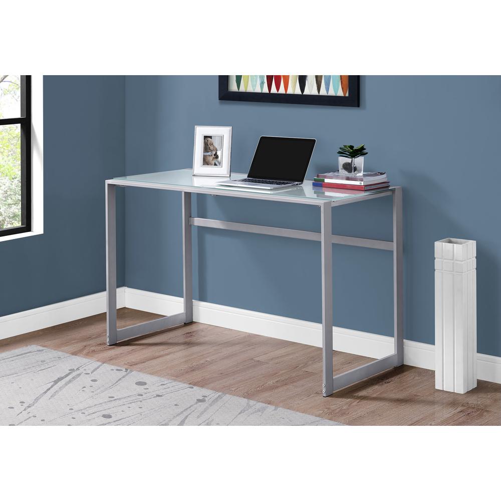 Computer Desk, Home Office, Laptop, 48L, Work, Frosted White Tempered Glass - Monarch