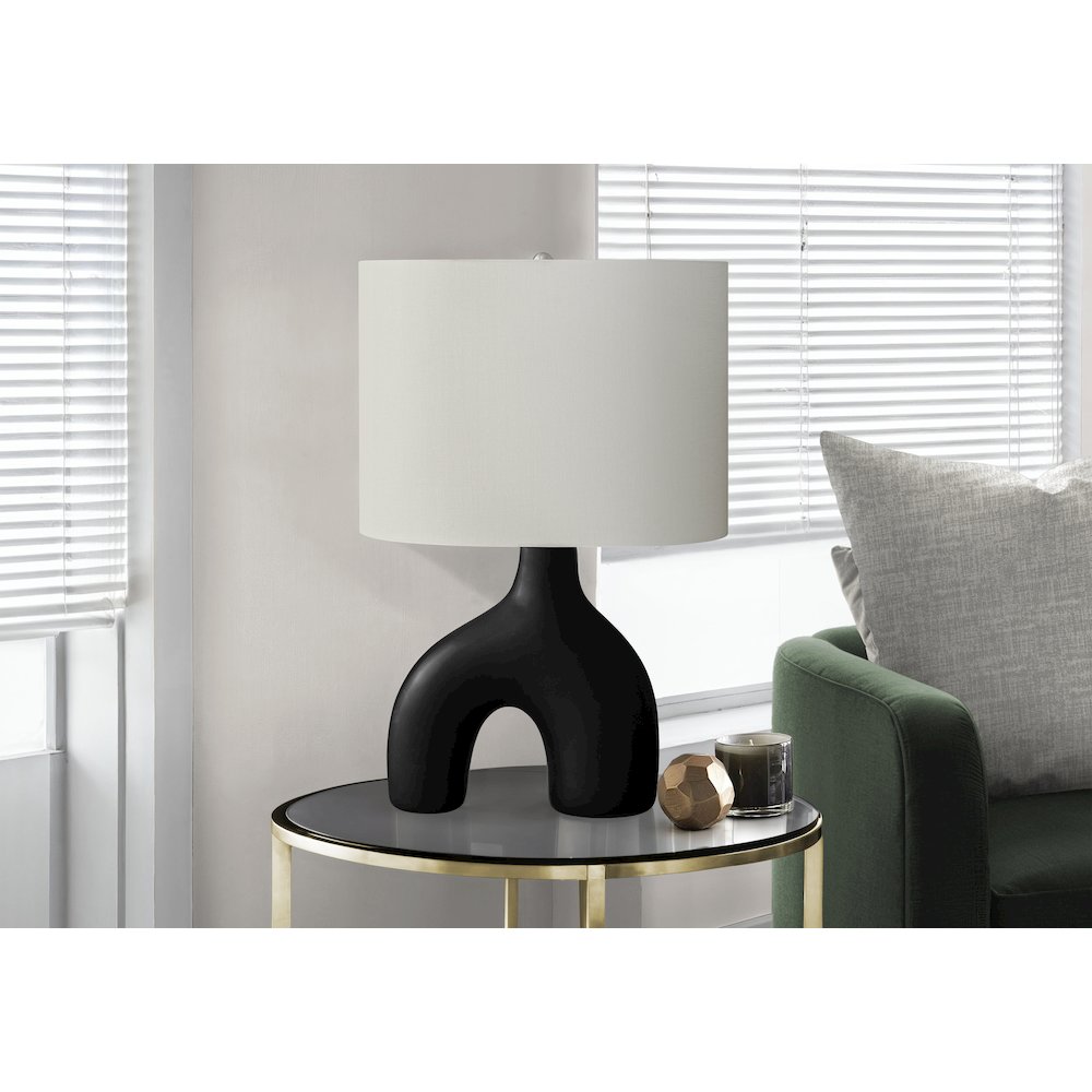 25''H, Table Lamp, Black Ceramic, Ivory / Cream Shade, Contemporary, Modern - Monarch