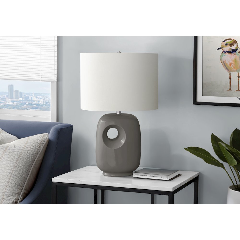 Lighting, 26''H, Table Lamp, Dark Grey Ceramic, Ivory / Cream Shade, Contemporary - Monarch