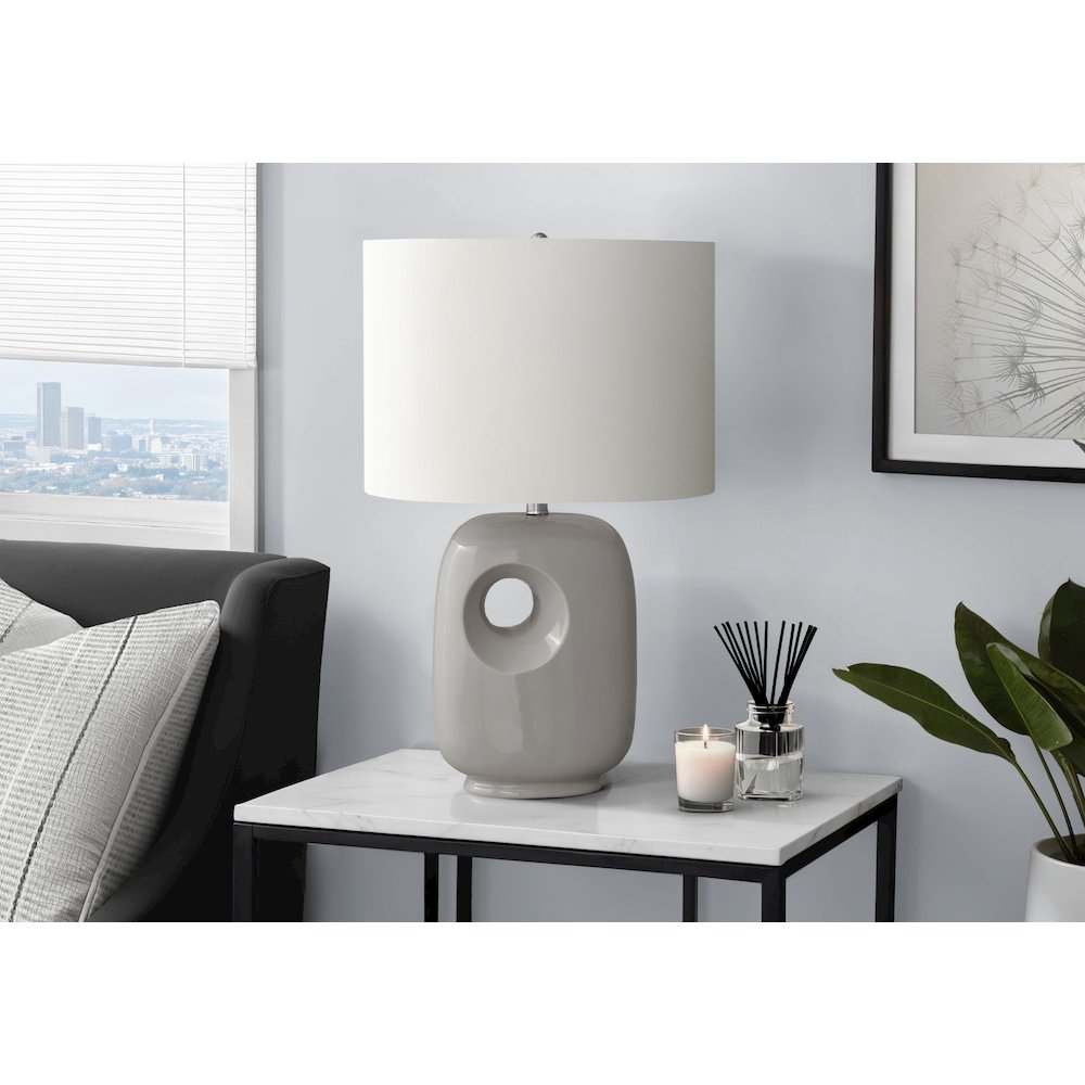 26''H, Table Lamp, Grey Ceramic, Ivory / Cream Shade, Contemporary, Modern - Monarch