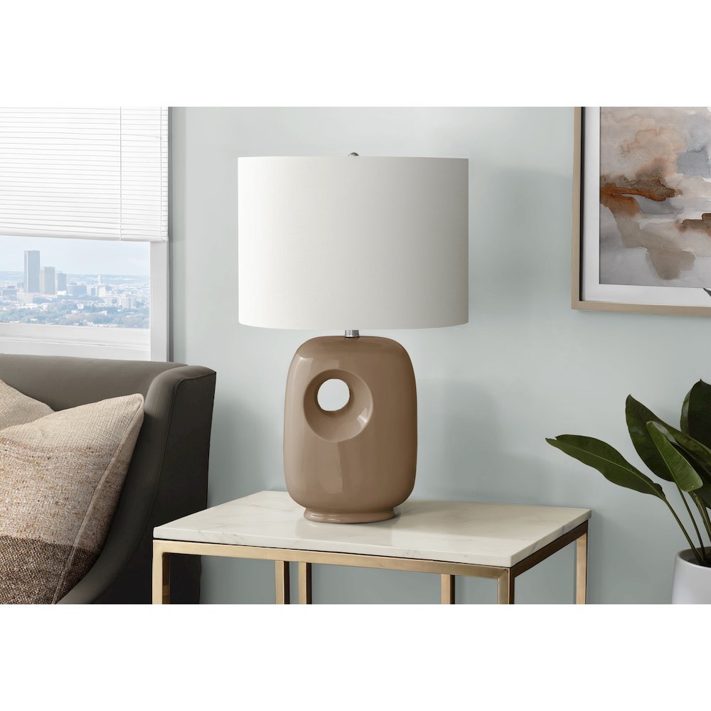 26''H, Table Lamp, Brown Ceramic, Ivory / Cream Shade, Contemporary, Modern - Monarch