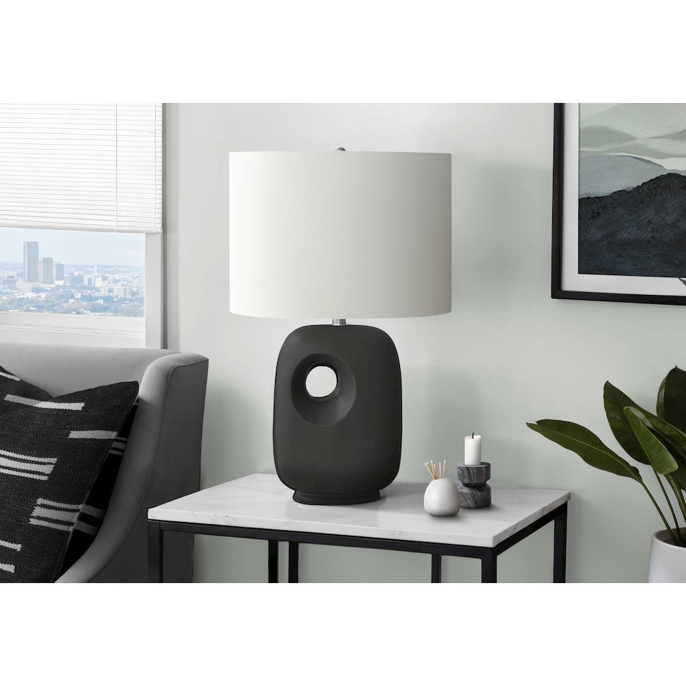 26''H, Table Lamp, Black Ceramic, Ivory / Cream Shade, Contemporary, Modern - Monarch