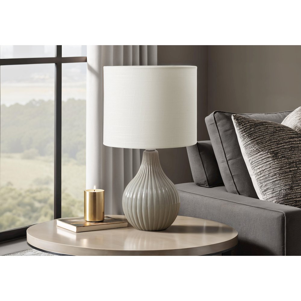 Lighting, 17''H, Table Lamp, Grey Ceramic, Ivory / Cream Shade, Contemporary - Monarch