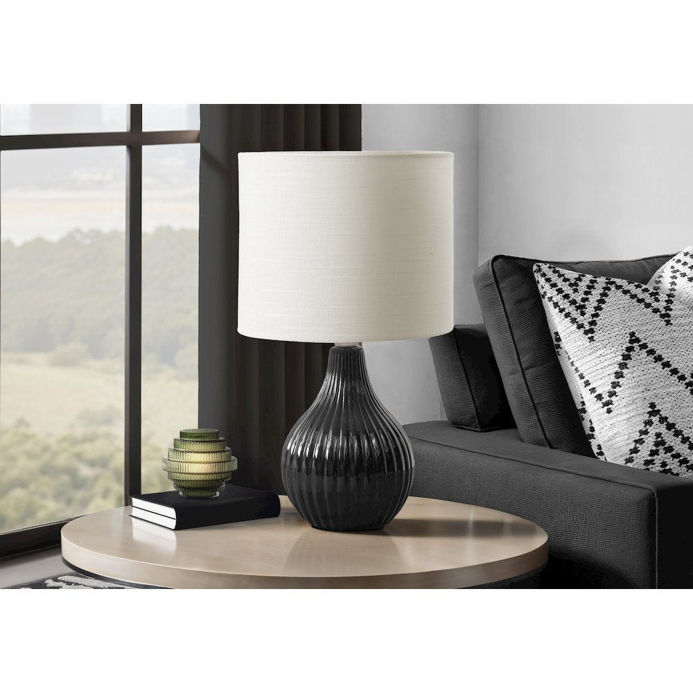 17''H, Table Lamp, Black Ceramic, Ivory / Cream Shade, Contemporary, Modern - Monarch