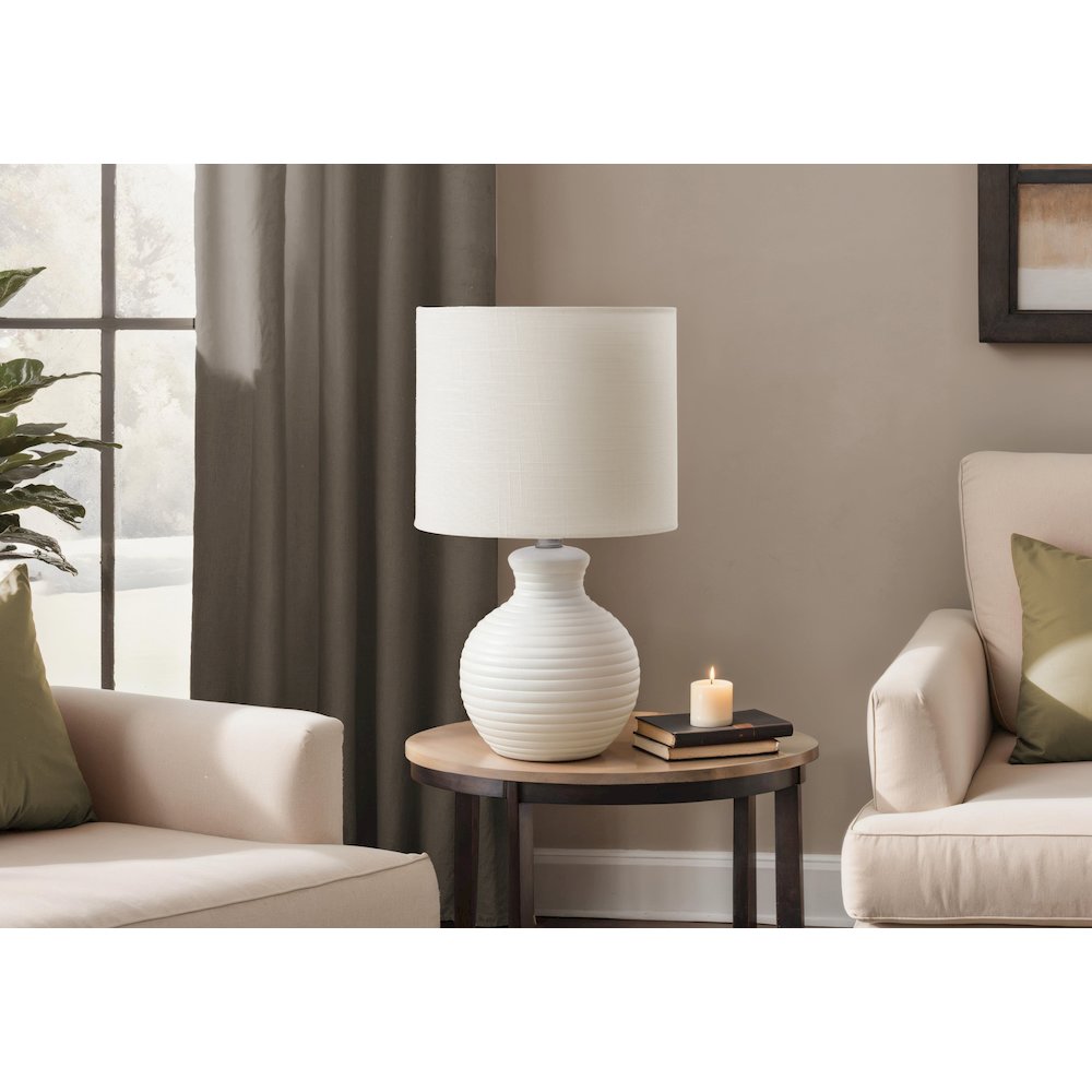 Lighting, 16''H, Table Lamp, White Resin, Ivory / Cream Shade, Contemporary - Monarch