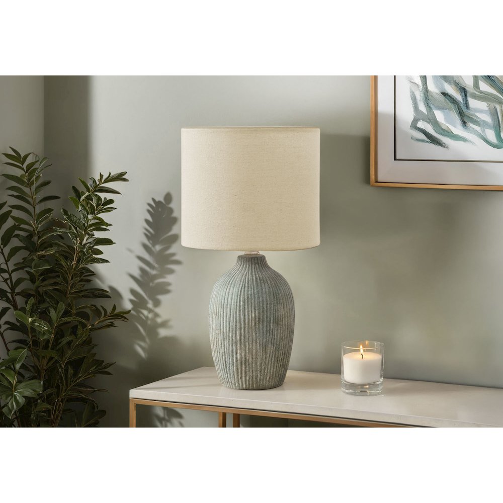 Lighting, Table Lamp, 18''H, Green Ceramic, Beige Shade, Contemporary, Modern - Monarch