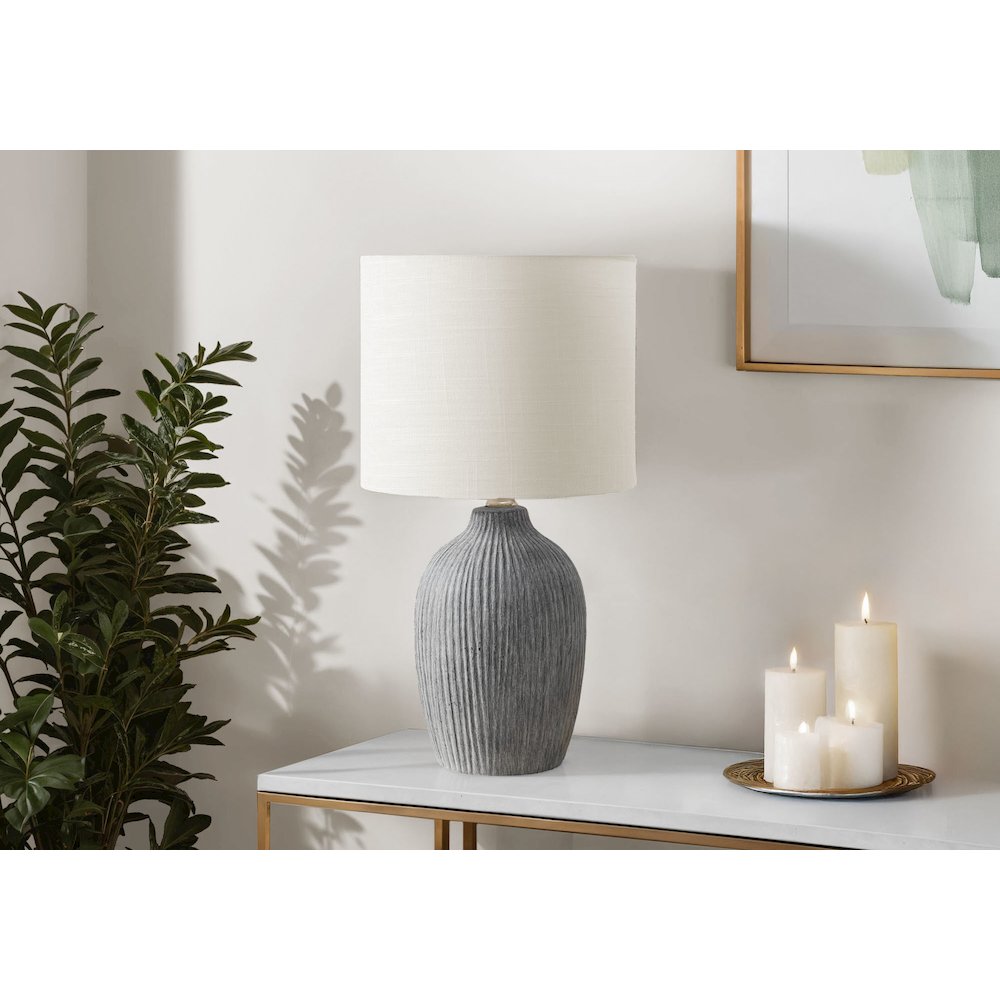 Table Lamp, 18''H, Grey Ceramic, Ivory / Cream Shade, Contemporary, Modern - Monarch