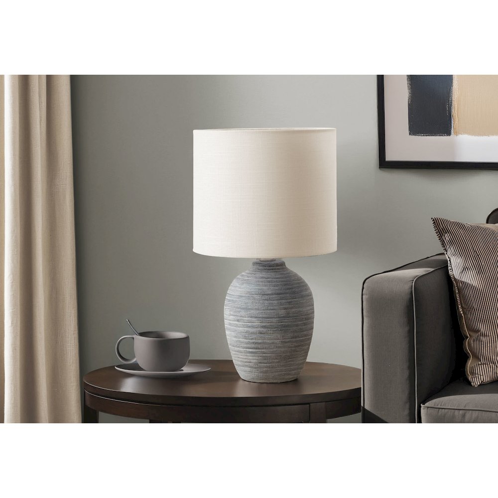 17''H, Table Lamp, Grey Ceramic, Ivory / Cream Shade, Contemporary, Modern - Monarch