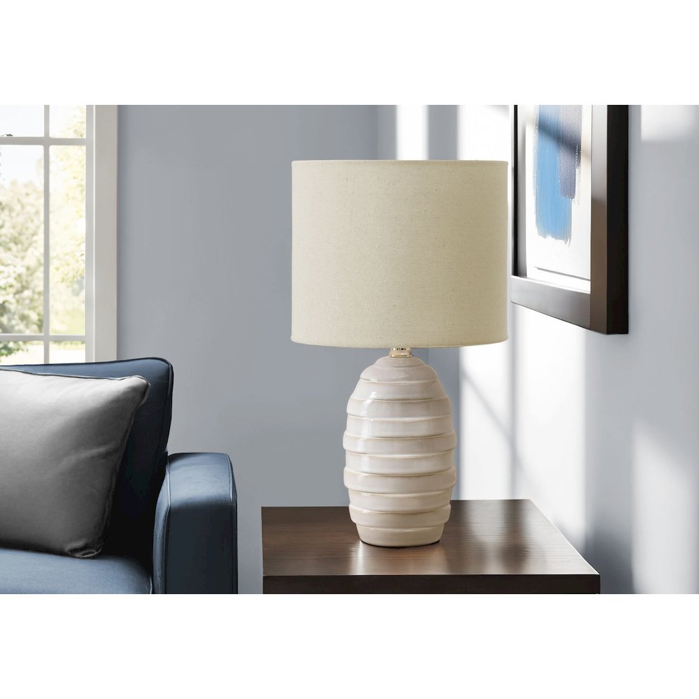 Lighting, 17''H, Table Lamp, Ivory Ceramic, Beige Shade, Contemporary, Modern - Monarch