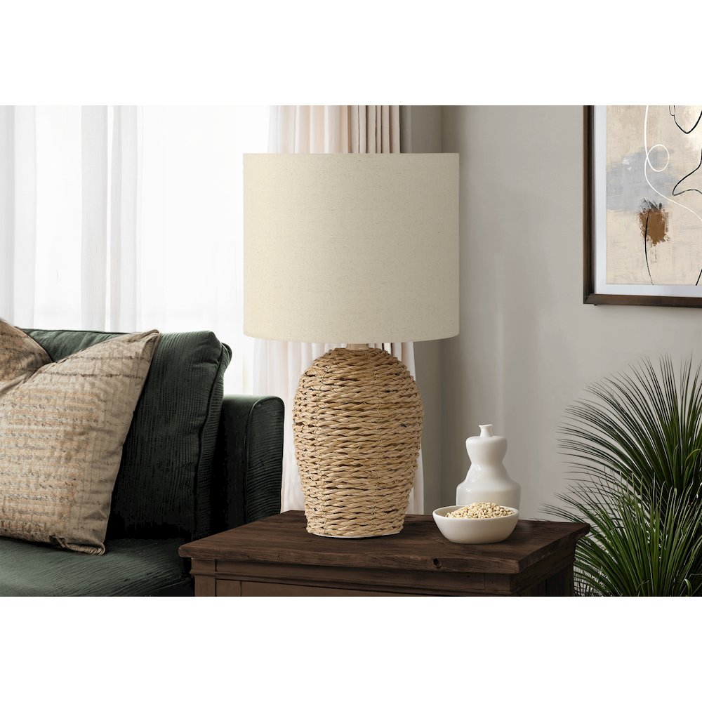 Lighting, 17''H, Table Lamp, Natural Rattan, Beige Shade, Transitional - Monarch