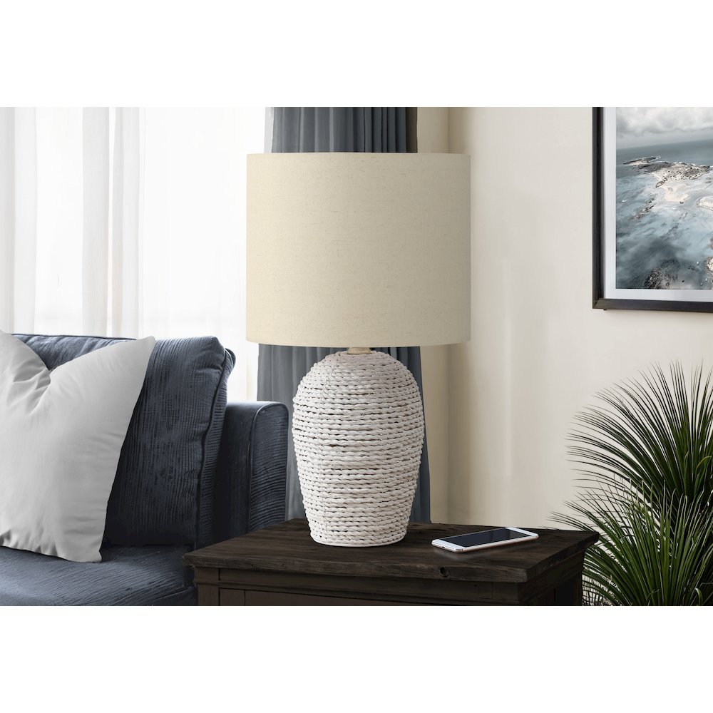 Lighting, 17''H, Table Lamp, White Rattan, Beige Shade, Transitional - Monarch
