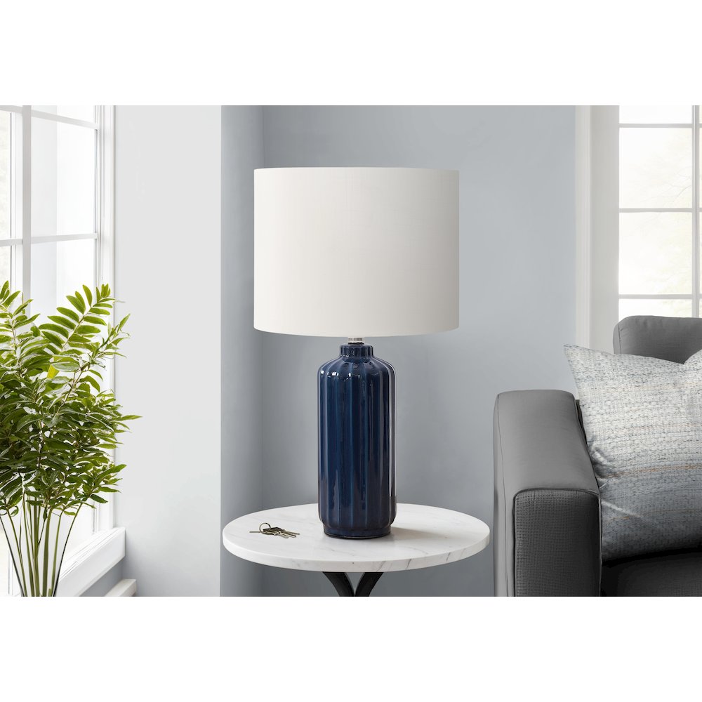 23''H, Table Lamp, Blue Ceramic, Ivory / Cream Shade, Contemporary, Modern - Monarch
