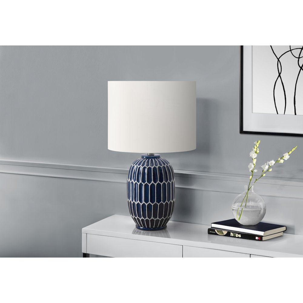 22''H, Table Lamp, Blue Ceramic, Ivory / Cream Shade, Contemporary, Modern - Monarch