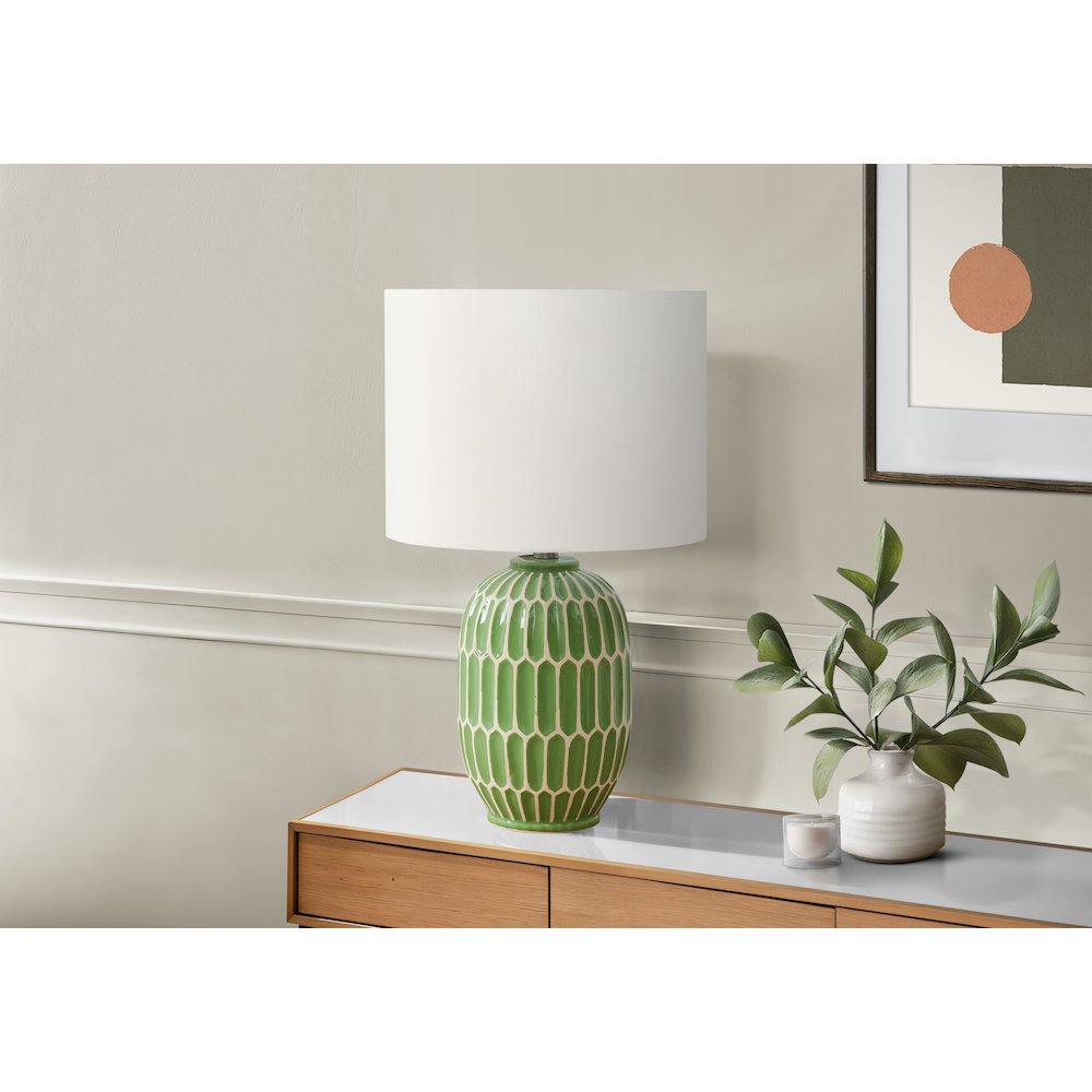 22''H, Table Lamp, Green Ceramic, Ivory / Cream Shade, Contemporary, Modern - Monarch