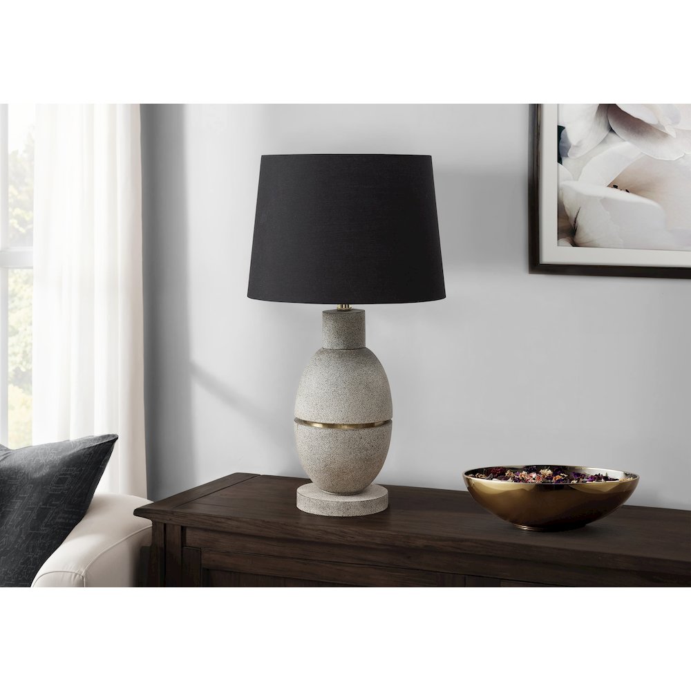 Lighting, 25''H, Table Lamp, Grey Resin, Black Shade, Contemporary, Modern - Monarch
