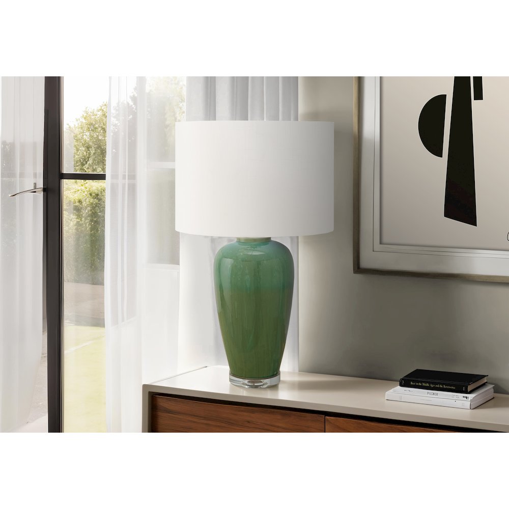 Lighting, 29H, Table Lamp, Green Ceramic, Ivory / Cream Shade, Contemporary - Monarch