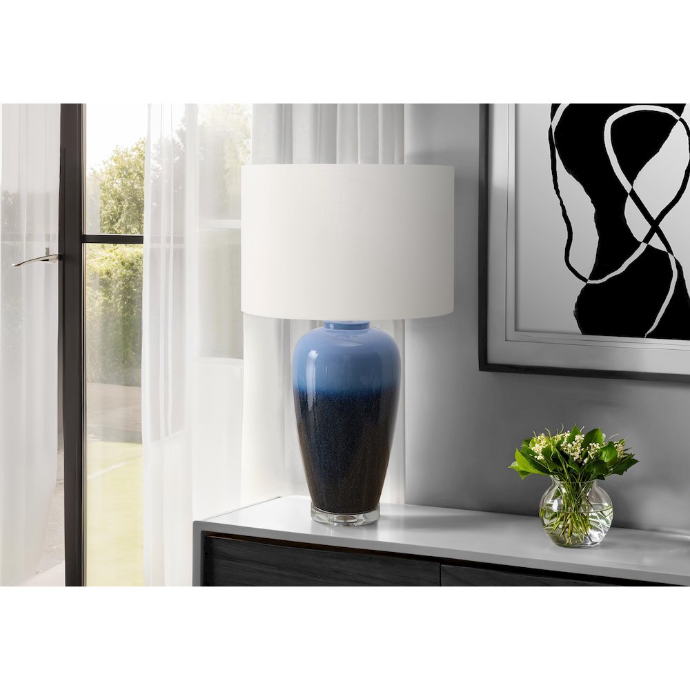 29''H, Table Lamp, Blue Ceramic, Ivory / Cream Shade, Contemporary, Modern - Monarch