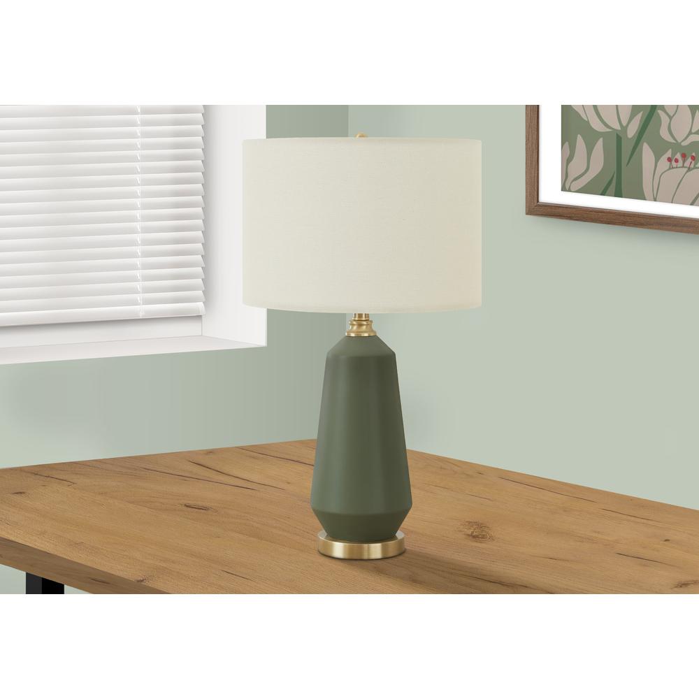 =''Lighting, 26''''H, Table Lamp, Green Ceramic, Ivory / Cream Shade, Contemporary - Monarch
