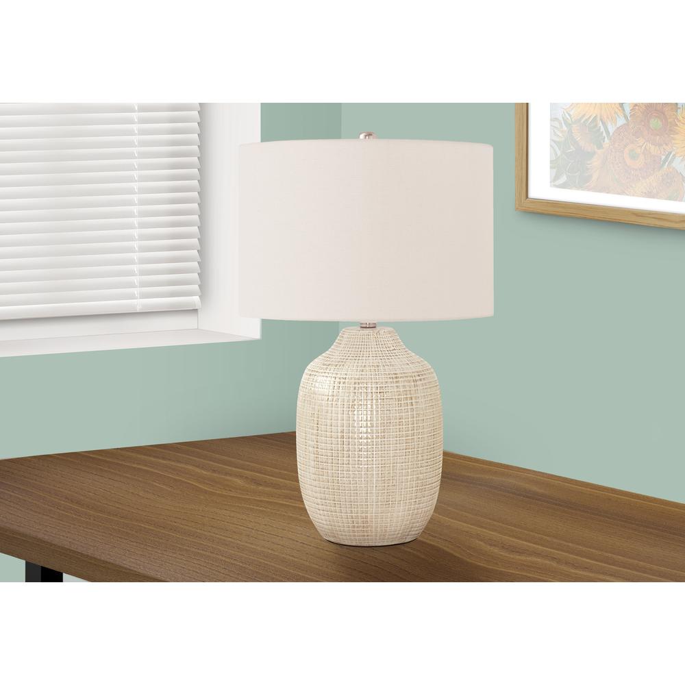 =''Lighting, 26''''H, Table Lamp, Cream Ceramic, Ivory / Cream Shade, Contemporary - Monarch