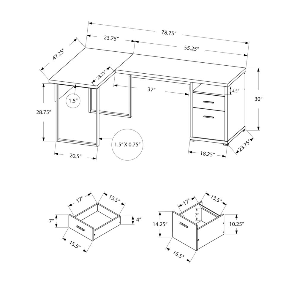 Computer Desk, Home Office, Corner, Left, Right Set-up, Storage Drawers, 80L, L - Monarch