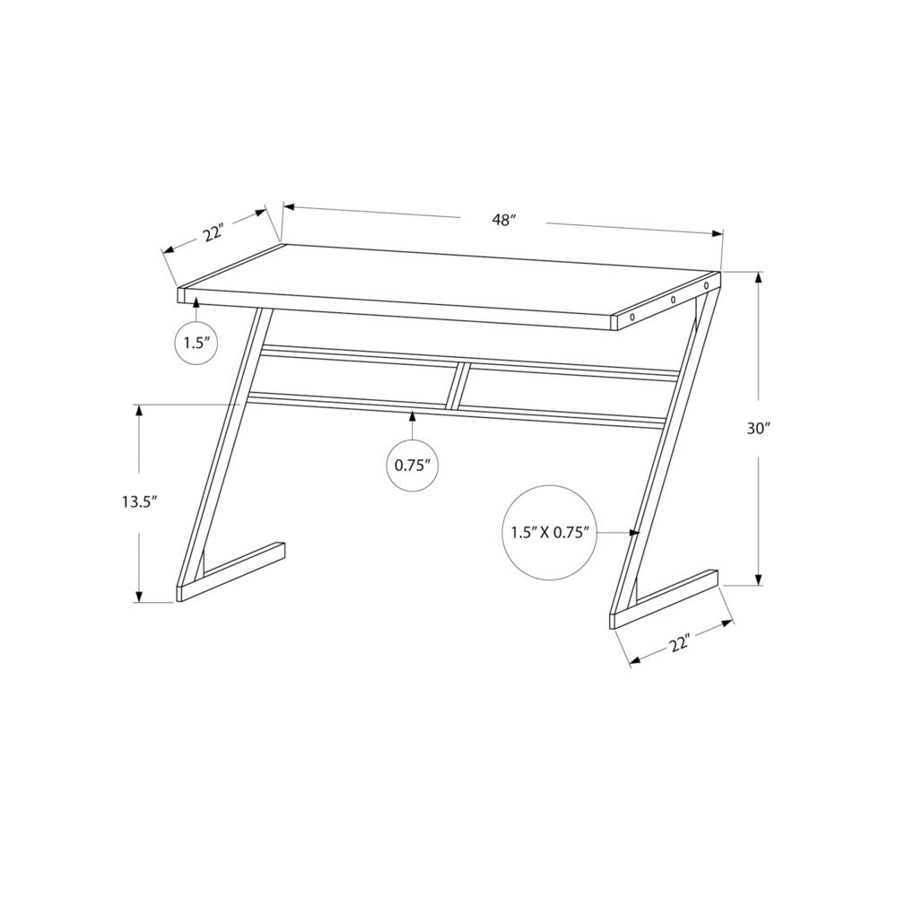Computer Desk, Home Office, Laptop, 48L, Work, White Laminate, Grey - Monarch