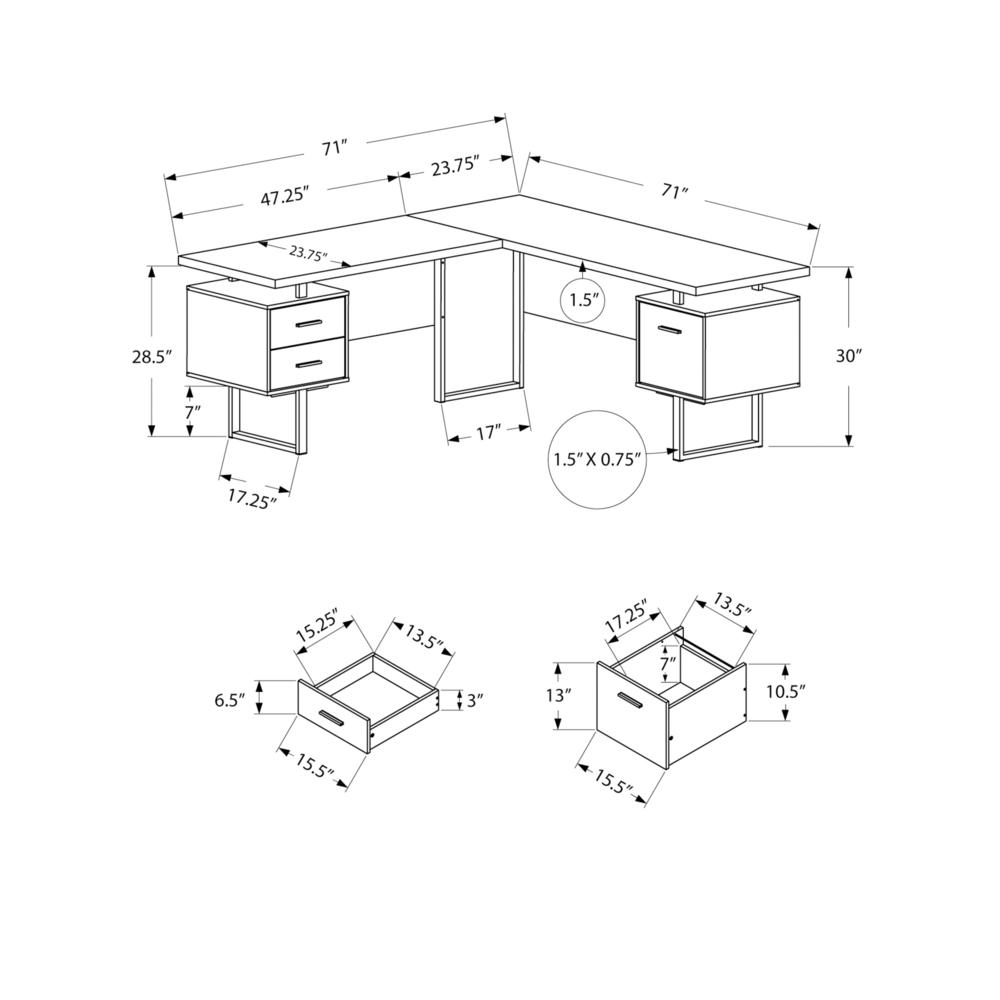 Computer Desk, Home Office, Corner, Left, Right Set-up, Storage Drawers, 70L, L - Monarch