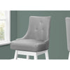 Bar Stool, Set Of 2, Swivel, Bar Height, White Wood, Grey Leather Look - Monarch