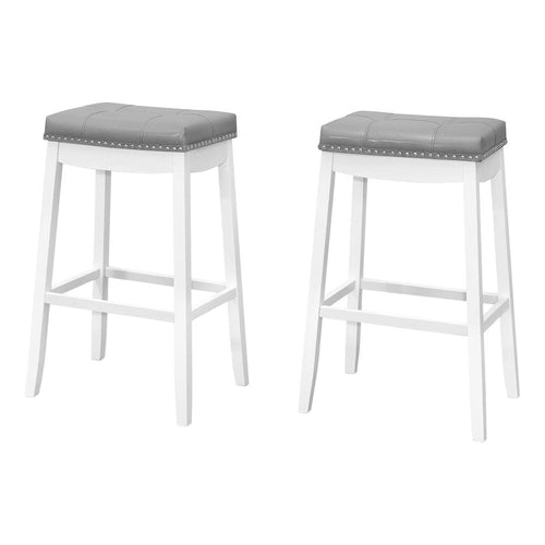 Bar Stool, Set Of 2, Bar Height, Saddle Seat, White Wood - Monarch