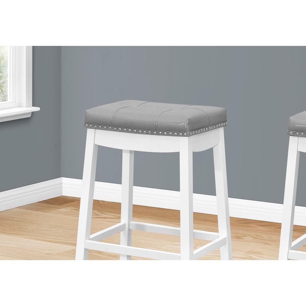 Bar Stool, Set Of 2, Bar Height, Saddle Seat, White Wood - Monarch