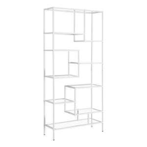 Bookshelf, Bookcase, Etagere, 72H, Office, Bedroom, Clear Tempered Glass - Monarch