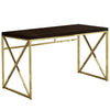 Computer Desk, Home Office, Laptop, Work, Brown Laminate, Gold - Monarch